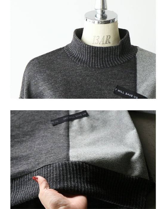 さりげない差をつける。縦切替ゆったりリブネックニットソートップス