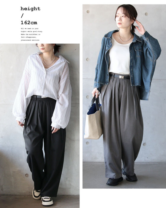 立体タックで魅せる、きちんと見えストレートワイドパンツ