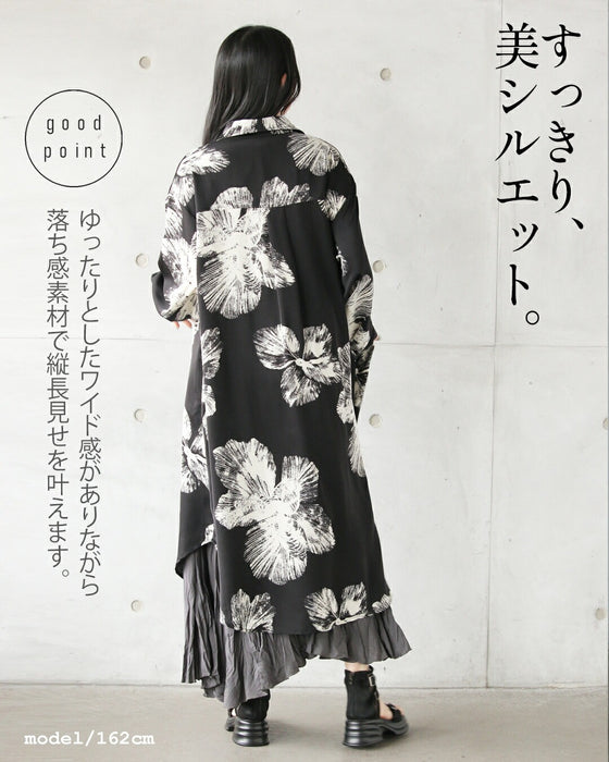 凛と咲く、モノトーンフラワーのシャツワンピース