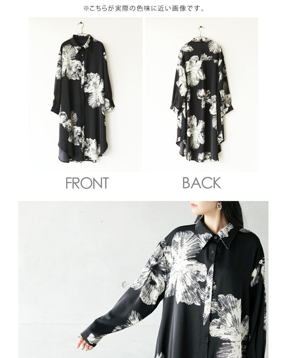 凛と咲く、モノトーンフラワーのシャツワンピース