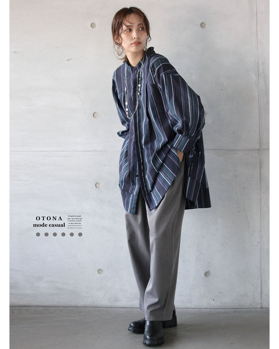 表情あるミックスカラーの線で魅せる、大人シャツ