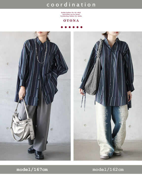 表情あるミックスカラーの線で魅せる、大人シャツ