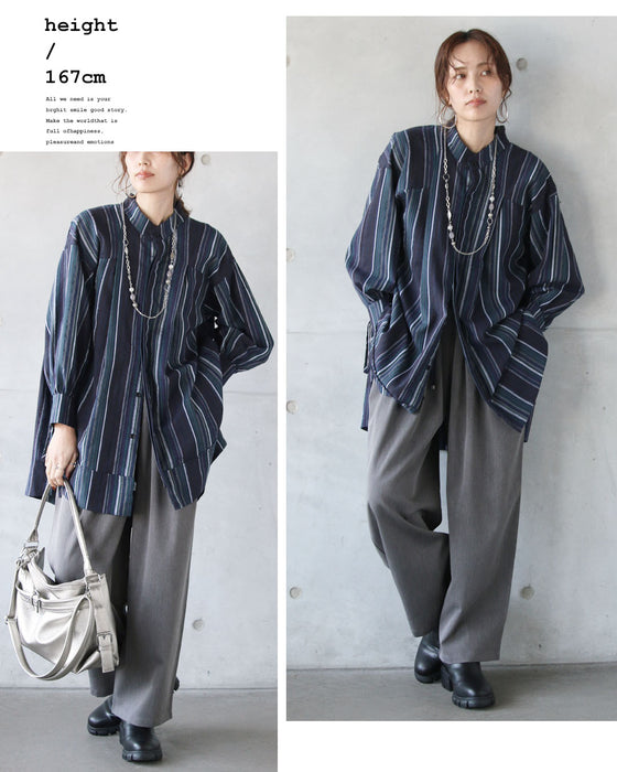 表情あるミックスカラーの線で魅せる、大人シャツ