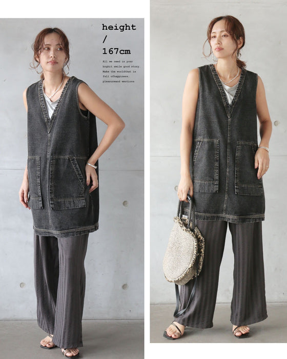 こなれ感漂う、ウォッシュブラックデニムベスト