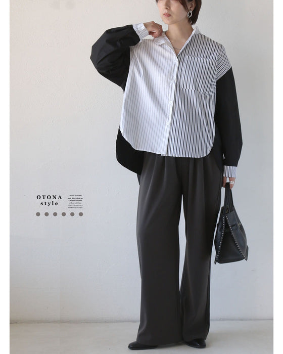 表情の違うストライプを重ねた、大人シャツ