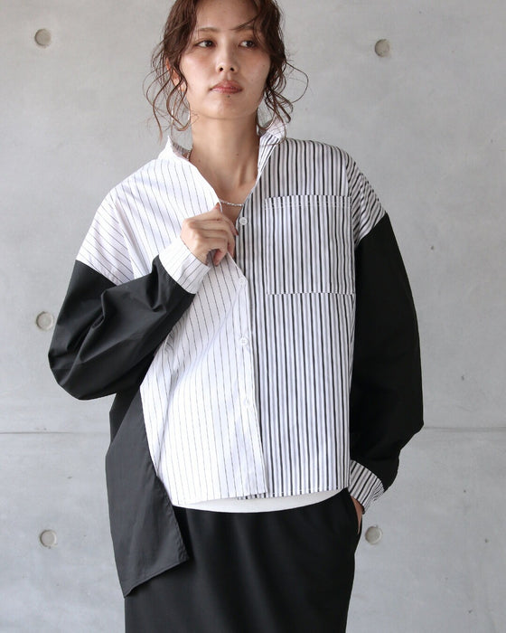 表情の違うストライプを重ねた、大人シャツ
