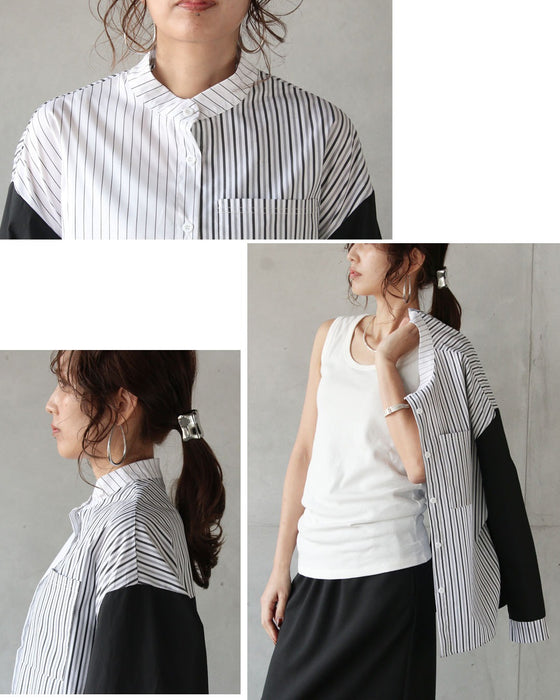 表情の違うストライプを重ねた、大人シャツ