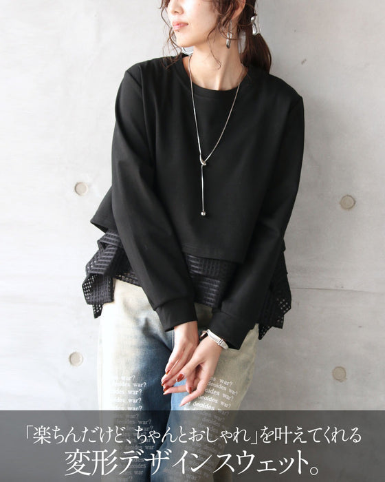 黒に、遊びを。変形メッシュスウェット