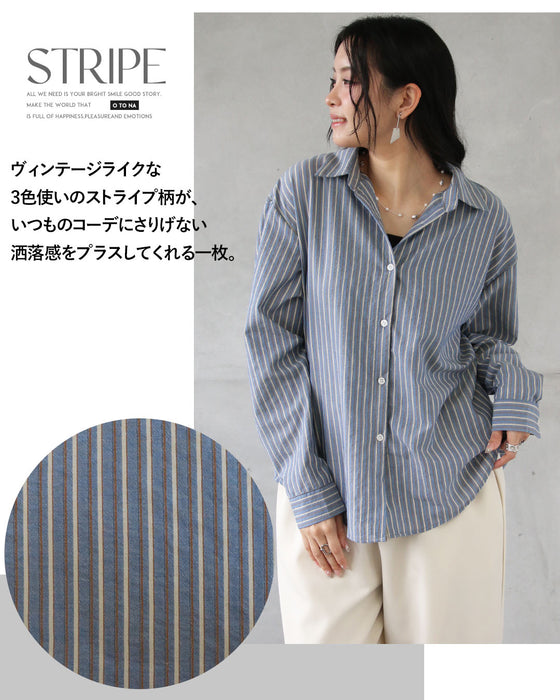 シャツにもライトアウターにも。ヴィンテージ配色ストライプシャツ