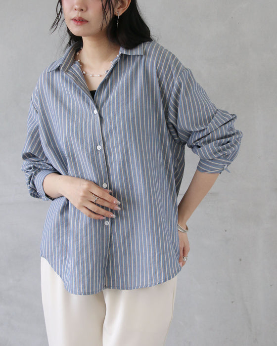 シャツにもライトアウターにも。ヴィンテージ配色ストライプシャツ