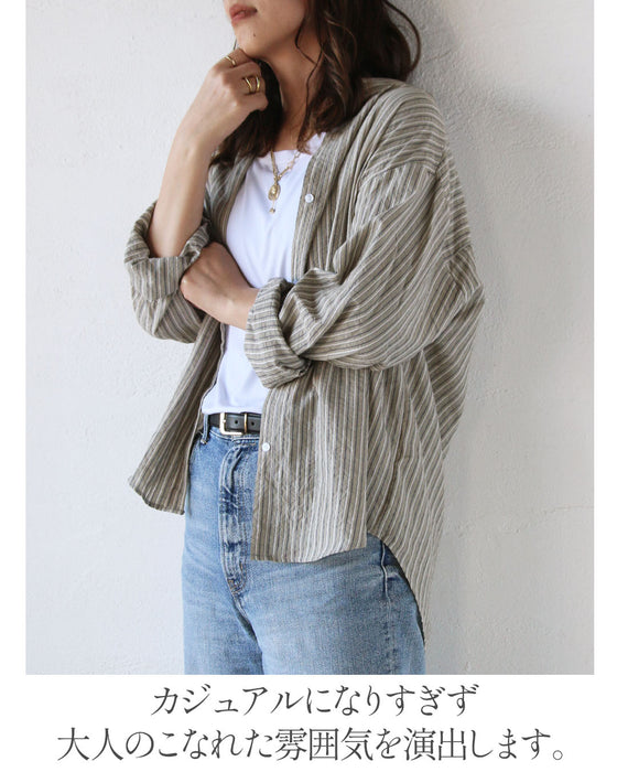 シャツにもライトアウターにも。ヴィンテージ配色ストライプシャツ