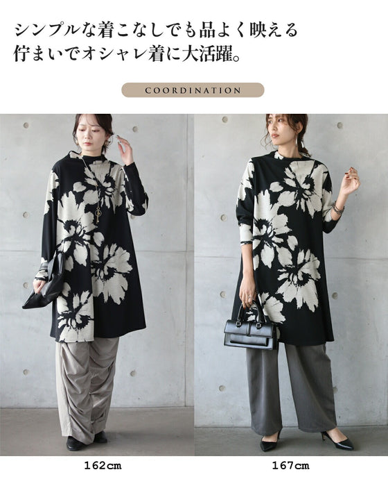 花柄でありながらカッコよく着られるモードな花柄チュニックトップス
