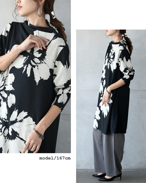 花柄でありながらカッコよく着られるモードな花柄チュニックトップス