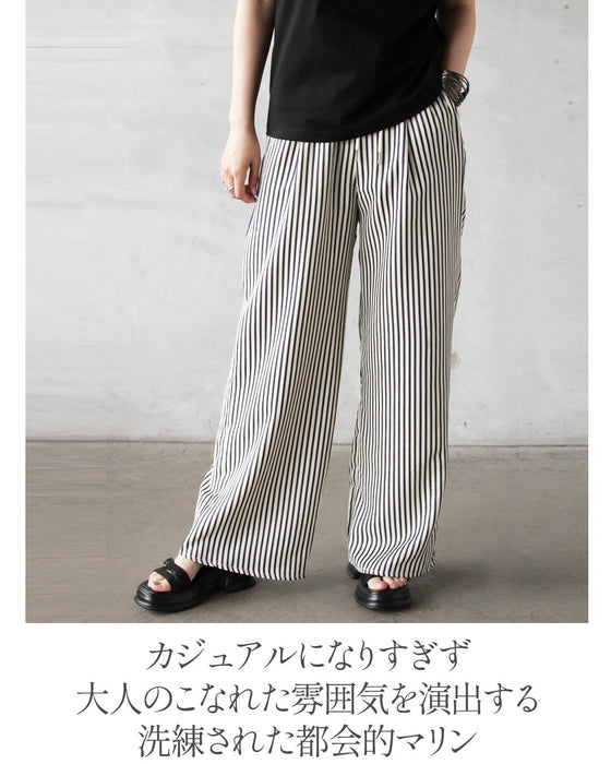 【一癖で差をつける】都会的マリン。大人仕立てのストライプワイドパンツ