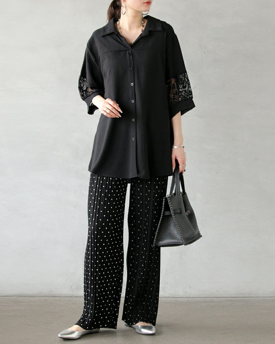 ラクなのに美脚な佇まいドットプリーツパンツ