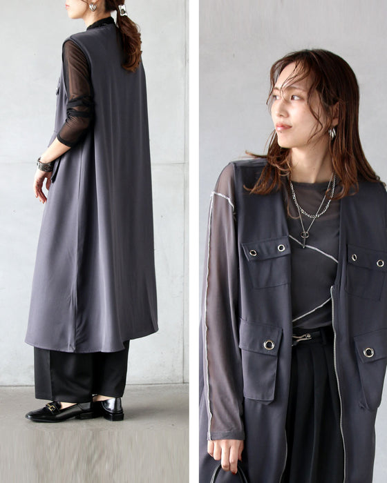 メタルボタンが映える モードなロング丈ベスト