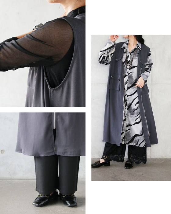 メタルボタンが映える モードなロング丈ベスト