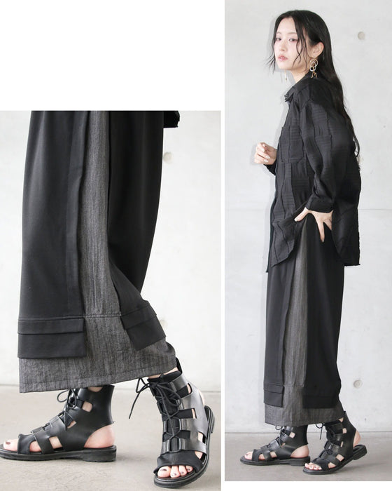 異素材のコントラストで魅せる、楽ちんモードパンツ