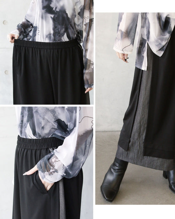 異素材のコントラストで魅せる、楽ちんモードパンツ