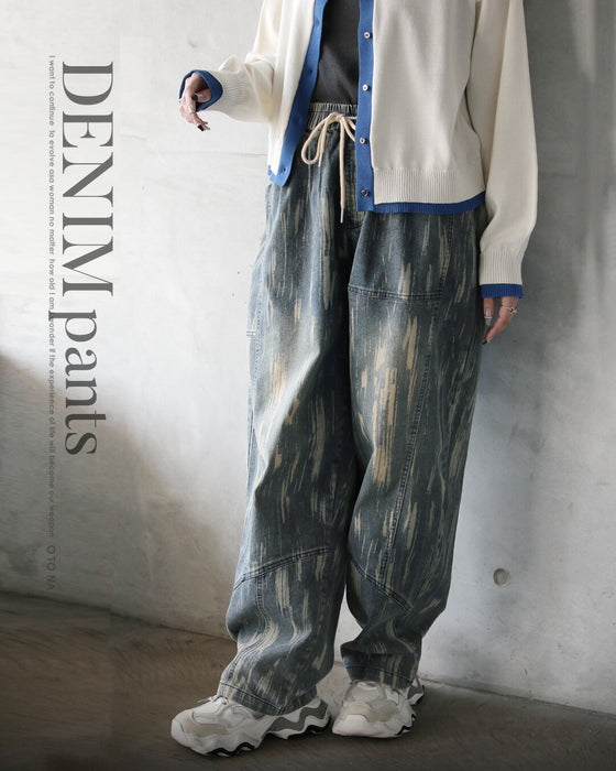 ラフなのに計算的。縦柄ヴィンテージ風デニムパンツ