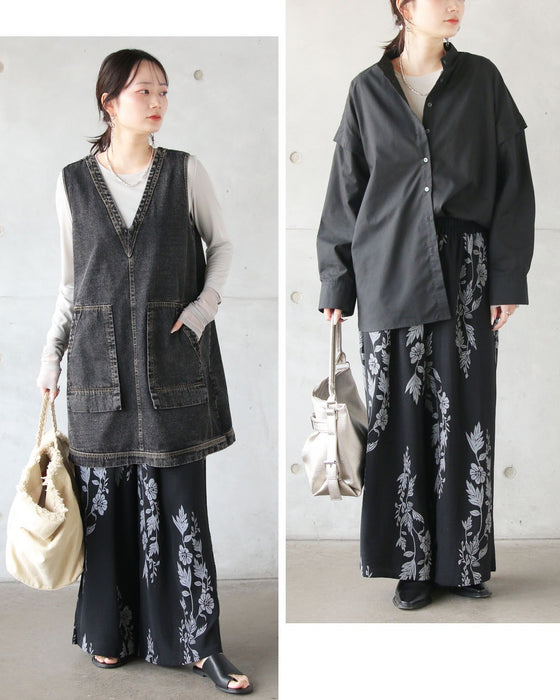 静かに映える、大人の花柄。モードフラワーワイドパンツ