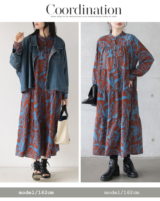 雰囲気を纏う。柄ティアードワンピース