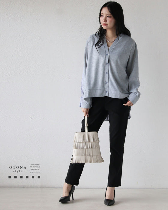 後ろ姿にも、さりげない品格を。異素材切替カーディガン