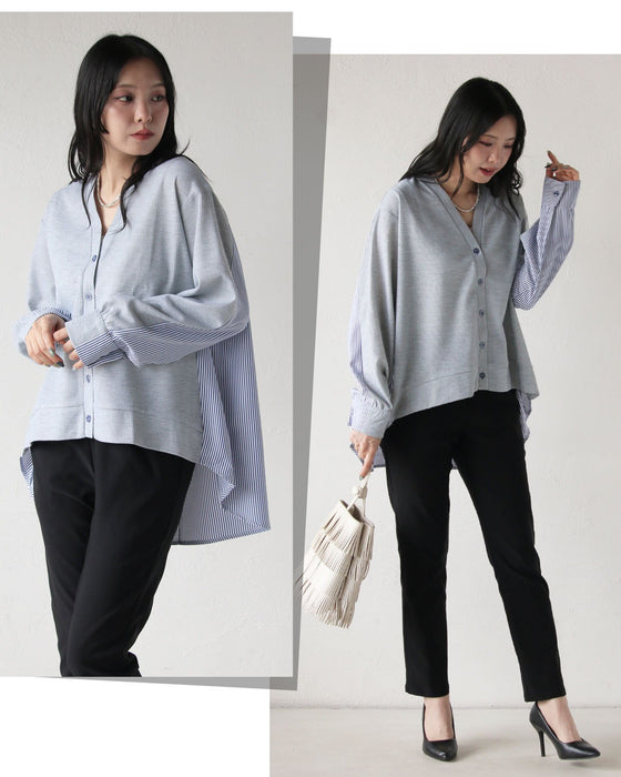 後ろ姿にも、さりげない品格を。異素材切替カーディガン