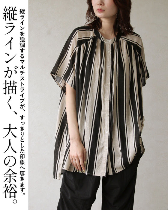 縦ラインですっきり魅せる。インド綿シャツ