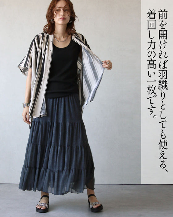 縦ラインですっきり魅せる。インド綿シャツ