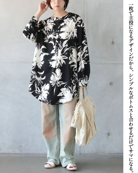 一枚で華やぐ、フラワーチュニックシャツ