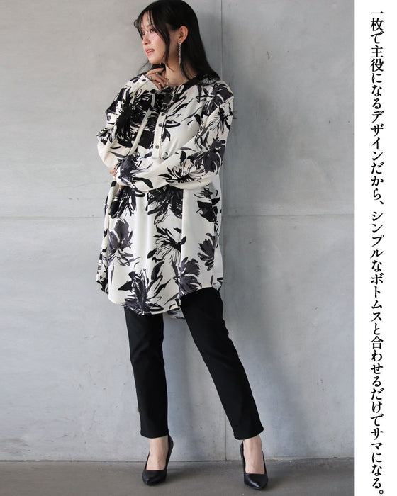 一枚で華やぐ、フラワーチュニックシャツ