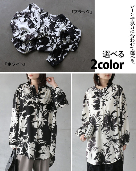 一枚で華やぐ、フラワーチュニックシャツ
