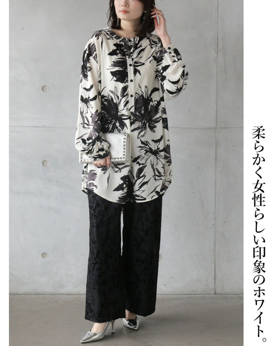 一枚で華やぐ、フラワーチュニックシャツ
