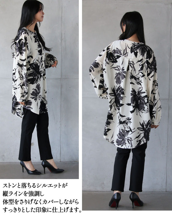 一枚で華やぐ、フラワーチュニックシャツ
