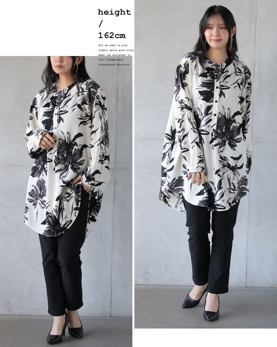 一枚で華やぐ、フラワーチュニックシャツ