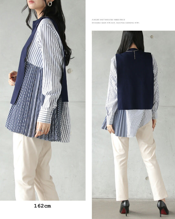 計算された重なりで魅せる3点セットトップス