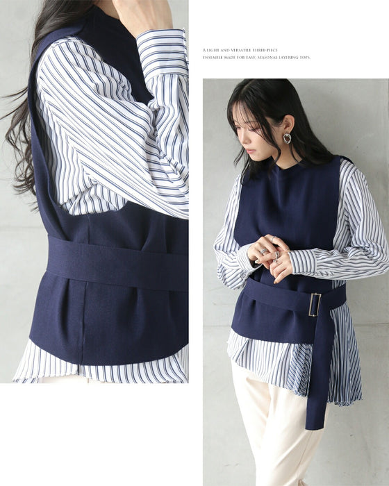 計算された重なりで魅せる3点セットトップス