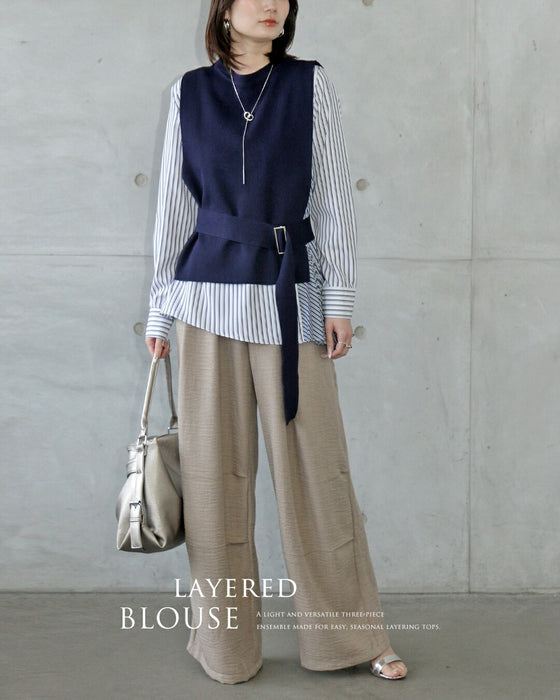 計算された重なりで魅せる3点セットトップス