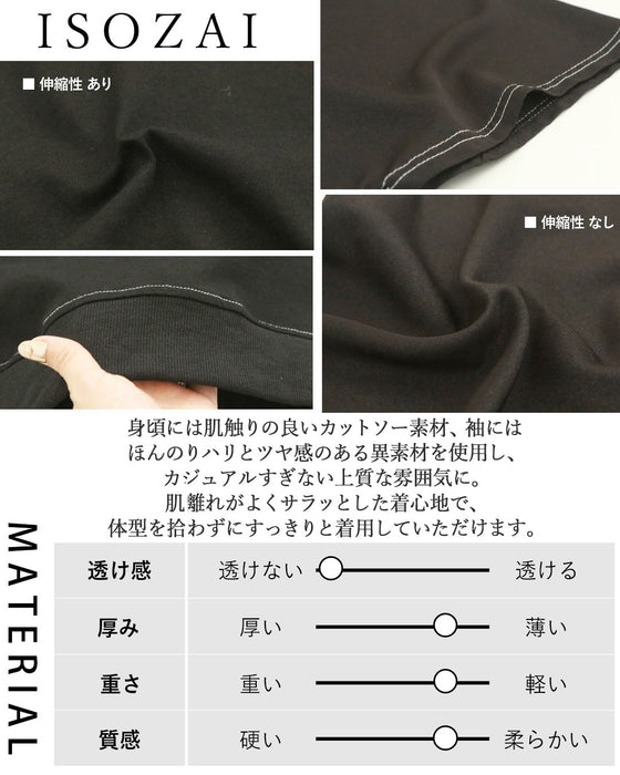 後ろボタン×ステッチ ゆるっとサマになる異素材ドルマントップス