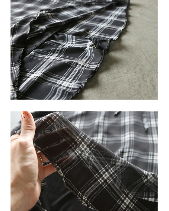 シックに軽やかチェック柄シャツワンピース