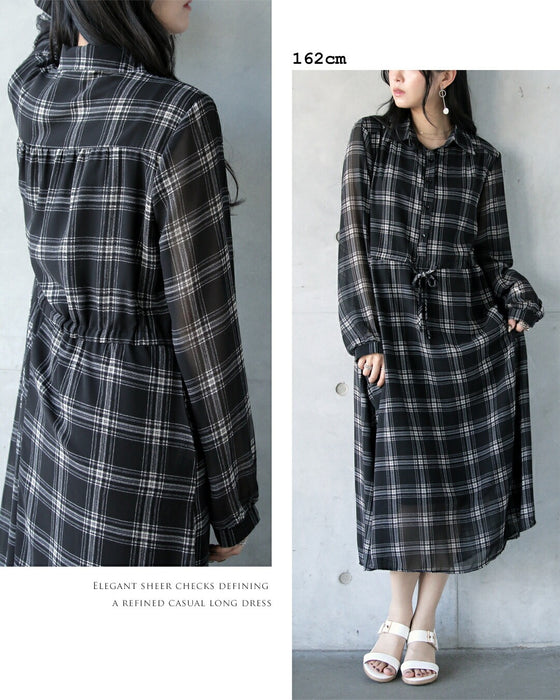 シックに軽やかチェック柄シャツワンピース