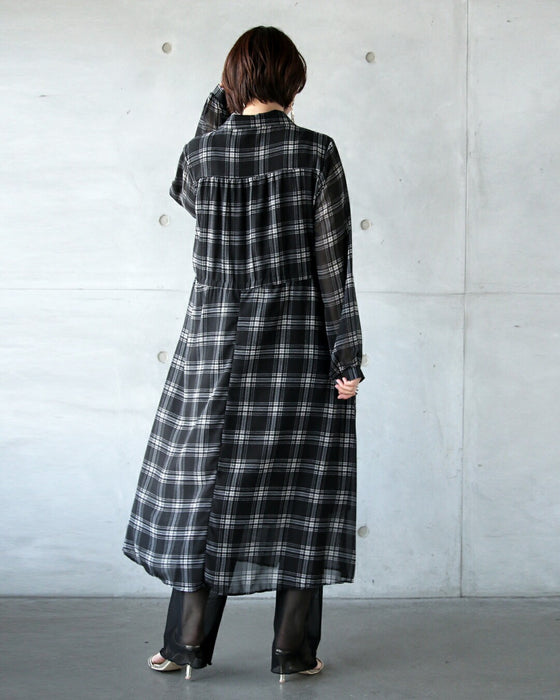 シックに軽やかチェック柄シャツワンピース