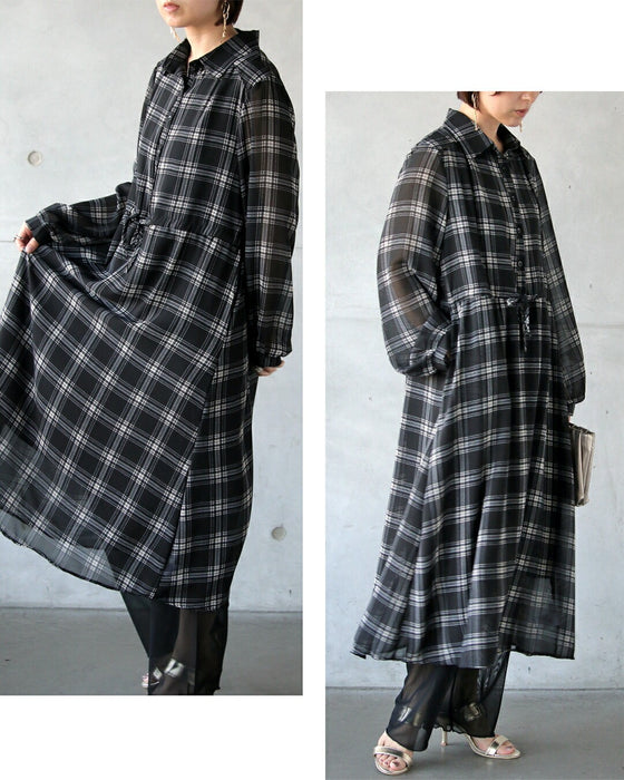 シックに軽やかチェック柄シャツワンピース