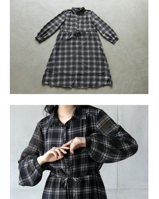 シックに軽やかチェック柄シャツワンピース