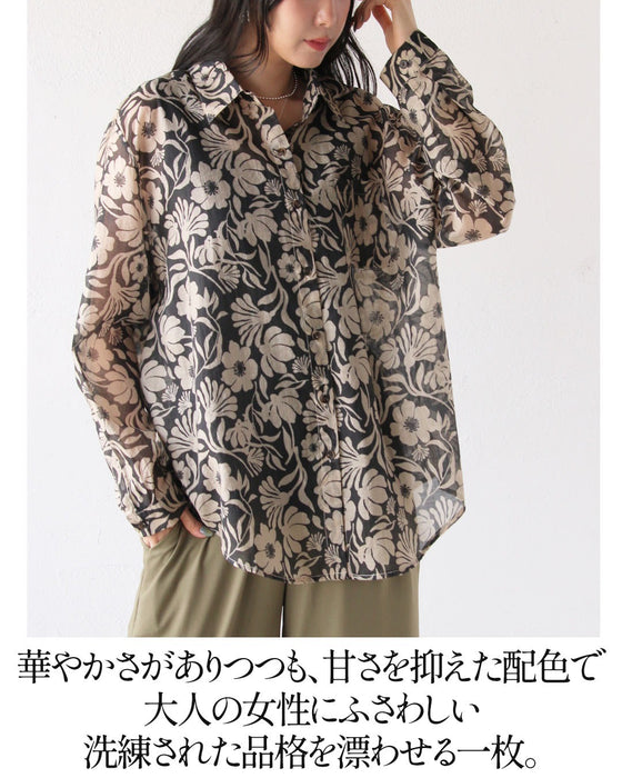 纏うだけで、洗練された品格。エアリー花柄シャツ