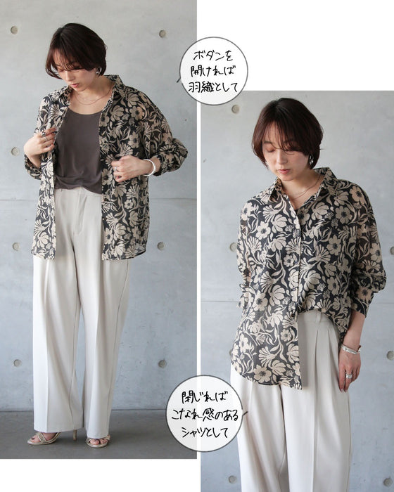纏うだけで、洗練された品格。エアリー花柄シャツ