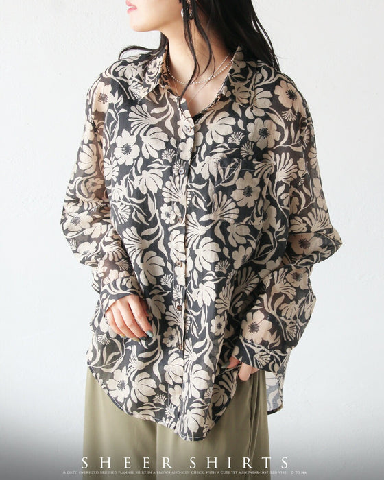 纏うだけで、洗練された品格。エアリー花柄シャツ