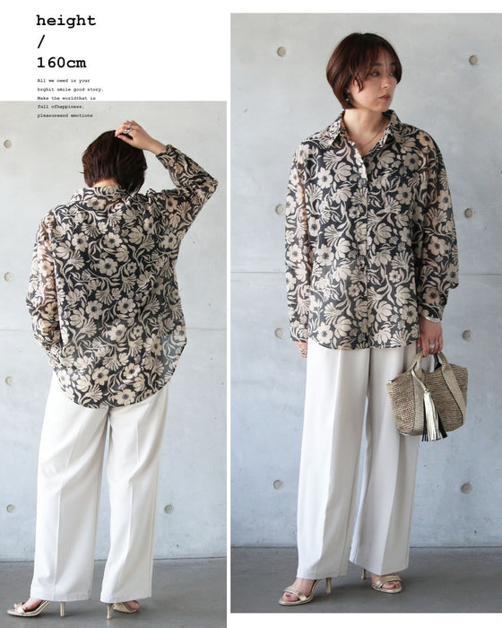 纏うだけで、洗練された品格。エアリー花柄シャツ