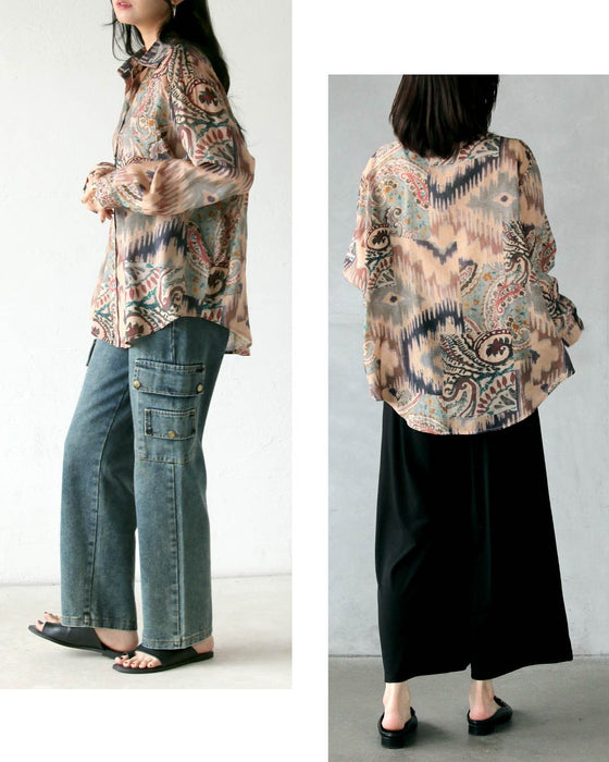 大人にちょうどいい華やぎ、エアリーなこなれ柄シャツ
